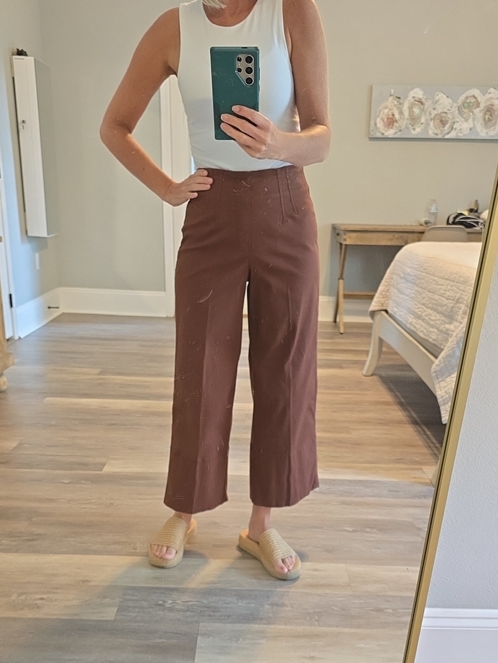 SPANX High-Waist Cropped Wide-Leg Pants — Brown